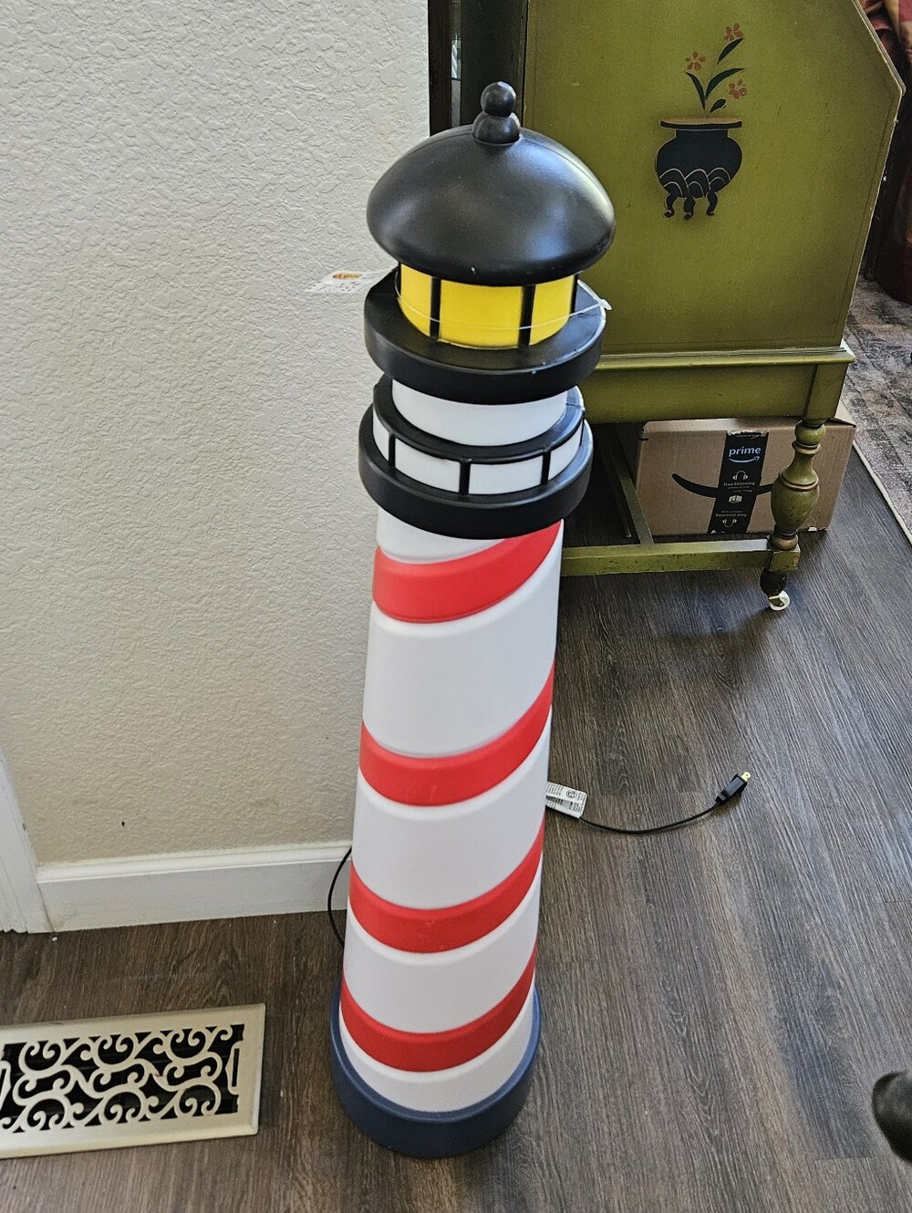 Cracker Barrel Decorative Lighthouse Blow Mold Lamp with Red Stripes